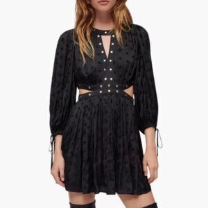 Maje Risoa Cutout Stud Detail Long Sleeve Jacquard Dress in Black
